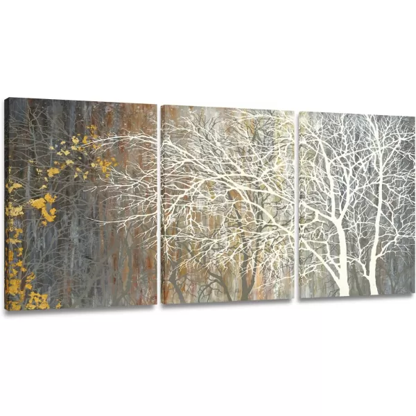 Yihui Arts Modern Birch Tree Canvas Wall Art With Textured Black and White Forest Painting on Canvas Pictures for Living Room Bedroom Bathroom Decoration
