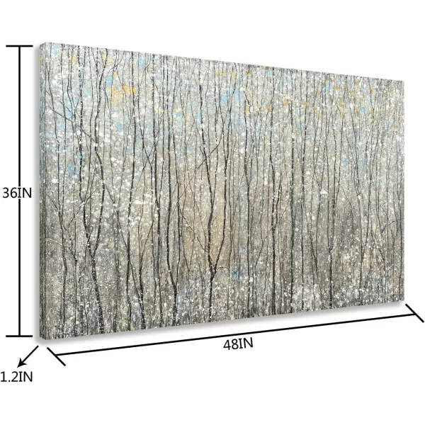Yihui Arts Modern Birch Tree Canvas Wall Art With Textured Black and White Forest Painting on Canvas Pictures for Living Room Bedroom Bathroom Decoration
