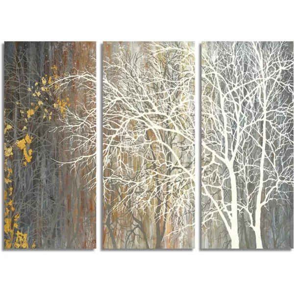 Yihui Arts Modern Birch Tree Canvas Wall Art With Textured Black and White Forest Painting on Canvas Pictures for Living Room Bedroom Bathroom Decoration