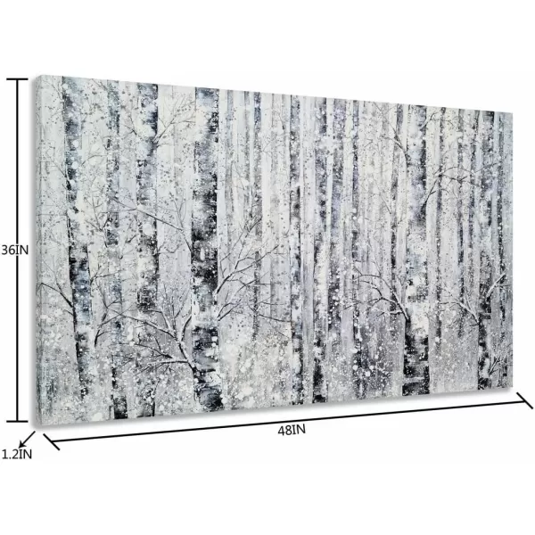 Yihui Arts Modern Birch Tree Canvas Wall Art With Textured Black and White Forest Painting on Canvas Pictures for Living Room Bedroom Bathroom Decoration
