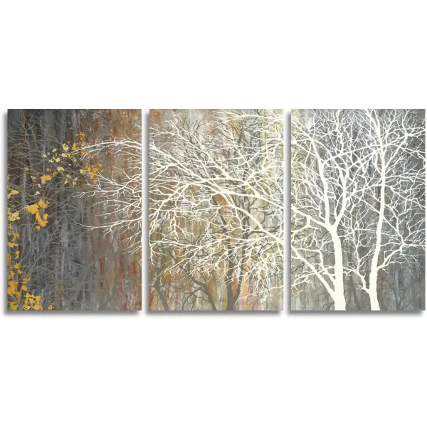Yihui Arts Modern Birch Tree Canvas Wall Art With Textured Black and White Forest Painting on Canvas Pictures for Living Room Bedroom Bathroom Decoration