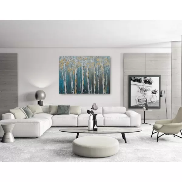 Yihui Arts Modern Birch Tree Canvas Wall Art With Textured Black and White Forest Painting on Canvas Pictures for Living Room Bedroom Bathroom Decoration