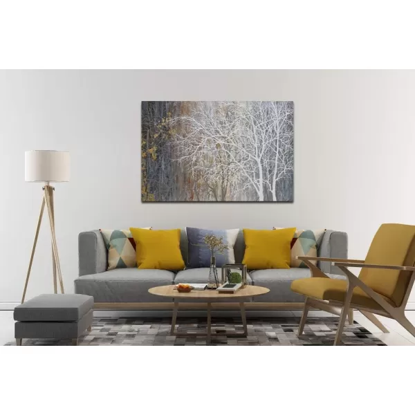 Yihui Arts Modern Birch Tree Canvas Wall Art With Textured Black and White Forest Painting on Canvas Pictures for Living Room Bedroom Bathroom Decoration
