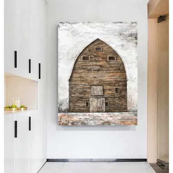 Yihui Arts Rustic Wall Decor Old Barn Canvas Wall Art Hand Painted Vintage Farmhouse Painting Pictures for Living Room
