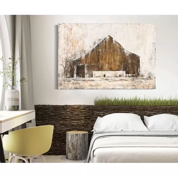 Yihui Arts Rustic Wall Decor Old Barn Canvas Wall Art Hand Painted Vintage Farmhouse Painting Pictures for Living Room