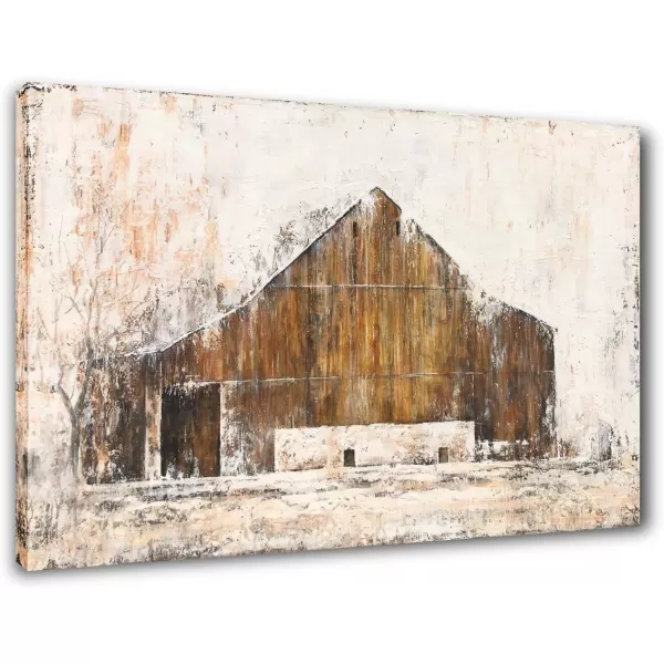 Yihui Arts Rustic Wall Decor Old Barn Canvas Wall Art Hand Painted Vintage Farmhouse Painting Pictures for Living Room
