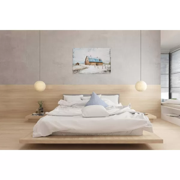 Yihui Arts Rustic Wall Decor Old Barn Canvas Wall Art Hand Painted Vintage Farmhouse Painting Pictures for Living Room