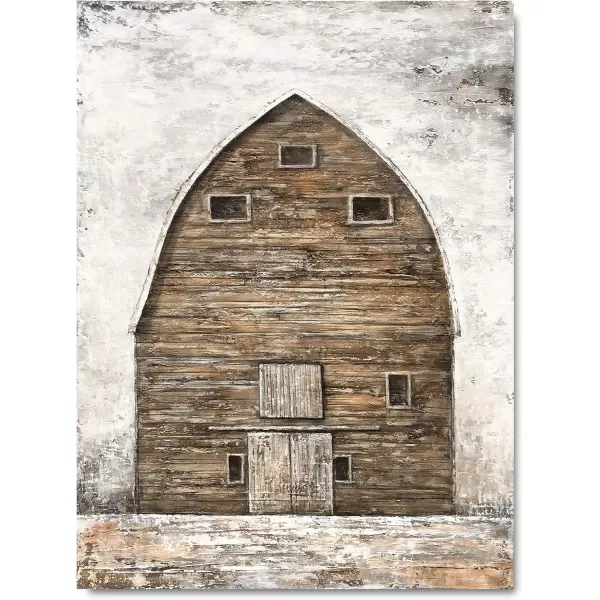 Yihui Arts Rustic Wall Decor Old Barn Canvas Wall Art Hand Painted Vintage Farmhouse Painting Pictures for Living Room