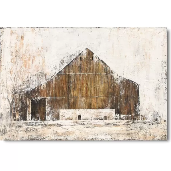 Yihui Arts Rustic Wall Decor Old Barn Canvas Wall Art Hand Painted Vintage Farmhouse Painting Pictures for Living Room