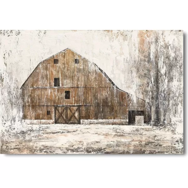 Yihui Arts Rustic Wall Decor Old Barn Canvas Wall Art Hand Painted Vintage Farmhouse Painting Pictures for Living Room