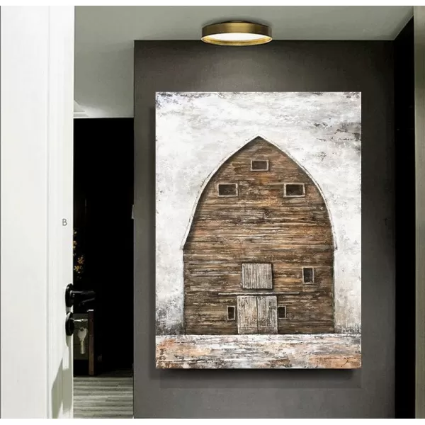 Yihui Arts Rustic Wall Decor Old Barn Canvas Wall Art Hand Painted Vintage Farmhouse Painting Pictures for Living Room