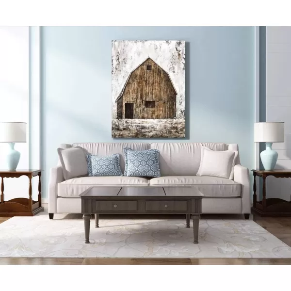 Yihui Arts Rustic Wall Decor Old Barn Canvas Wall Art Hand Painted Vintage Farmhouse Painting Pictures for Living Room