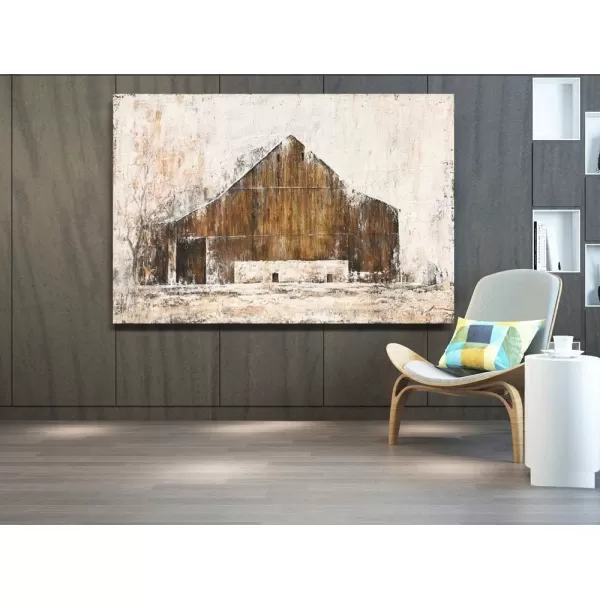 Yihui Arts Rustic Wall Decor Old Barn Canvas Wall Art Hand Painted Vintage Farmhouse Painting Pictures for Living Room