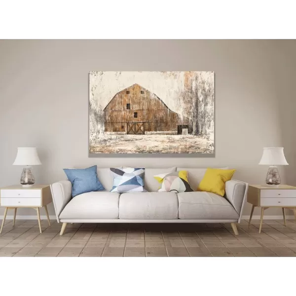 Yihui Arts Rustic Wall Decor Old Barn Canvas Wall Art Hand Painted Vintage Farmhouse Painting Pictures for Living Room