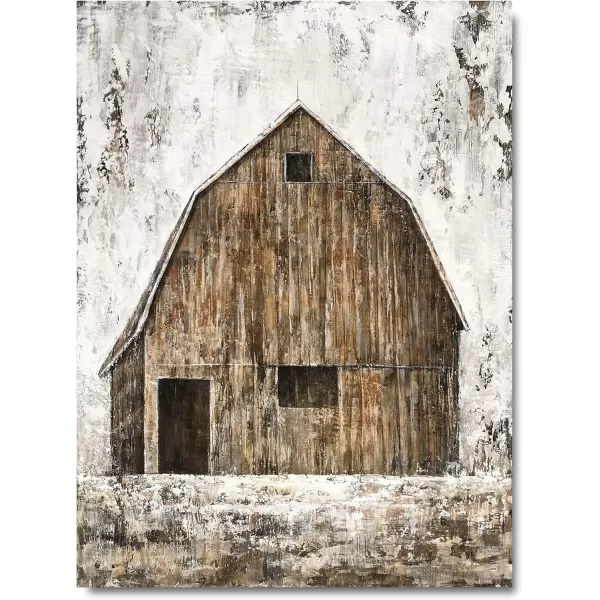 Yihui Arts Rustic Wall Decor Old Barn Canvas Wall Art Hand Painted Vintage Farmhouse Painting Pictures for Living Room