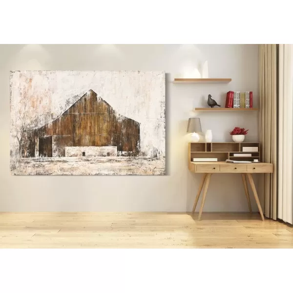 Yihui Arts Rustic Wall Decor Old Barn Canvas Wall Art Hand Painted Vintage Farmhouse Painting Pictures for Living Room