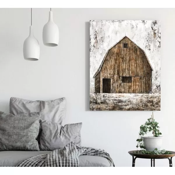 Yihui Arts Rustic Wall Decor Old Barn Canvas Wall Art Hand Painted Vintage Farmhouse Painting Pictures for Living Room