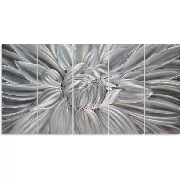 Yihui Arts Silver Metal Flower Wall Art, 5 Pieces Aluminum Artwork, Contemporary Botanical Sculpture for Living Room Bedroom Bathroom Decor