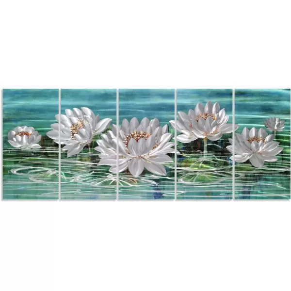 Yihui Arts Silver Metal Flower Wall Art, 5 Pieces Aluminum Artwork, Contemporary Botanical Sculpture for Living Room Bedroom Bathroom Decor