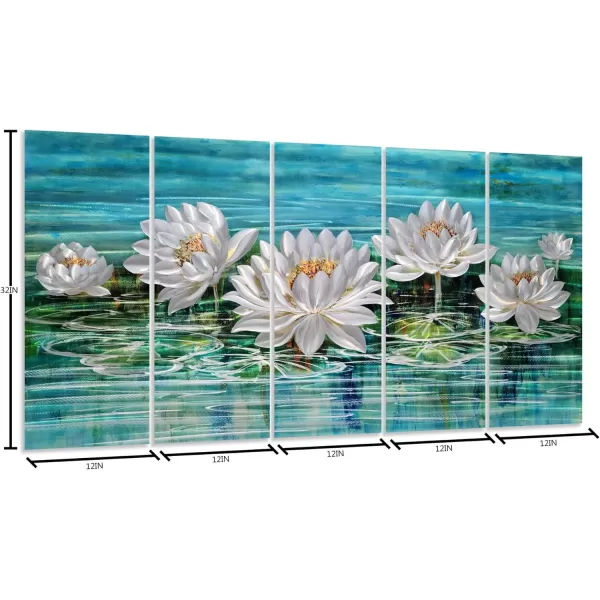 Yihui Arts Silver Metal Flower Wall Art, 5 Pieces Aluminum Artwork, Contemporary Botanical Sculpture for Living Room Bedroom Bathroom Decor