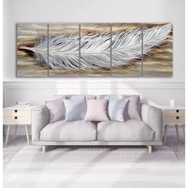 Yihui Arts Silver Metal Flower Wall Art, 5 Pieces Aluminum Artwork, Contemporary Botanical Sculpture for Living Room Bedroom Bathroom Decor