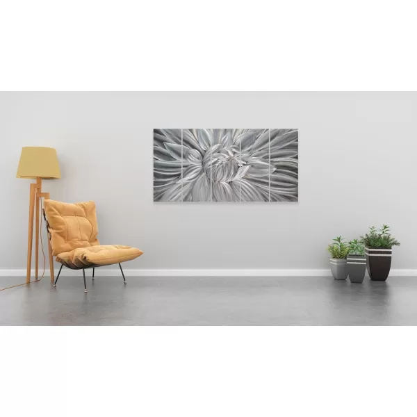 Yihui Arts Silver Metal Flower Wall Art, 5 Pieces Aluminum Artwork, Contemporary Botanical Sculpture for Living Room Bedroom Bathroom Decor