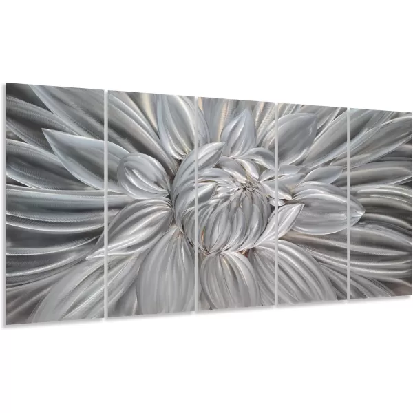 Yihui Arts Silver Metal Flower Wall Art, 5 Pieces Aluminum Artwork, Contemporary Botanical Sculpture for Living Room Bedroom Bathroom Decor