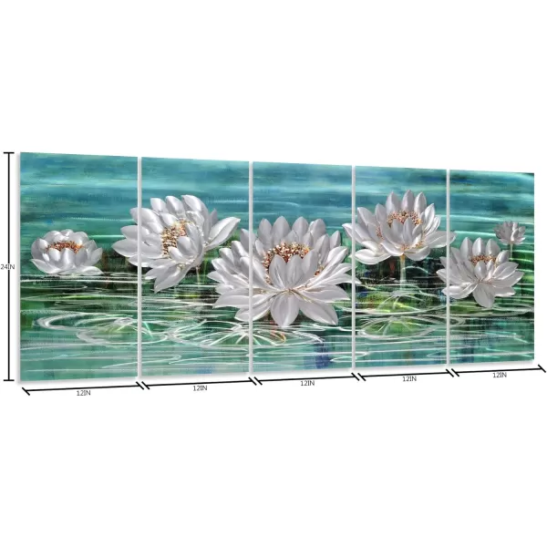 Yihui Arts Silver Metal Flower Wall Art, 5 Pieces Aluminum Artwork, Contemporary Botanical Sculpture for Living Room Bedroom Bathroom Decor