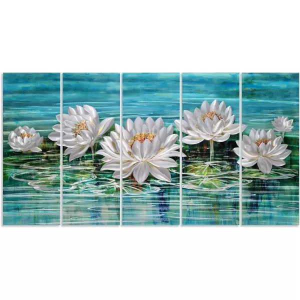 Yihui Arts Silver Metal Flower Wall Art, 5 Pieces Aluminum Artwork, Contemporary Botanical Sculpture for Living Room Bedroom Bathroom Decor
