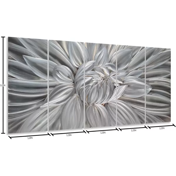 Yihui Arts Silver Metal Flower Wall Art, 5 Pieces Aluminum Artwork, Contemporary Botanical Sculpture for Living Room Bedroom Bathroom Decor