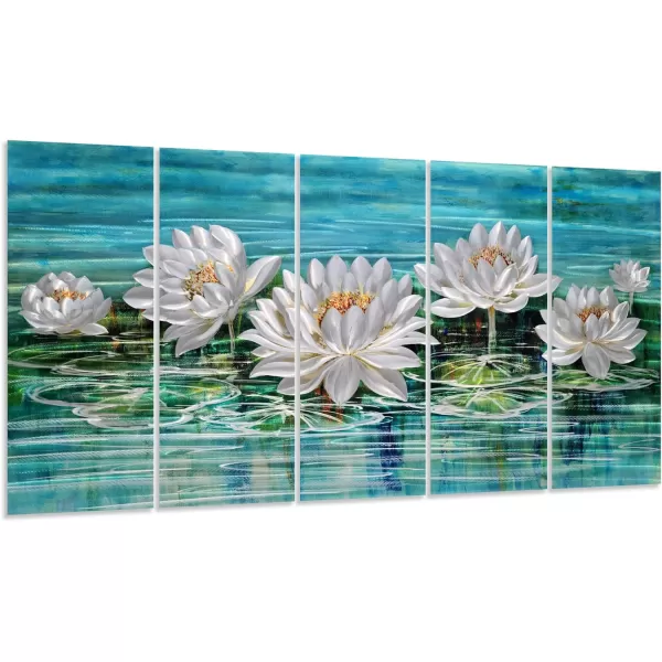 Yihui Arts Silver Metal Flower Wall Art, 5 Pieces Aluminum Artwork, Contemporary Botanical Sculpture for Living Room Bedroom Bathroom Decor