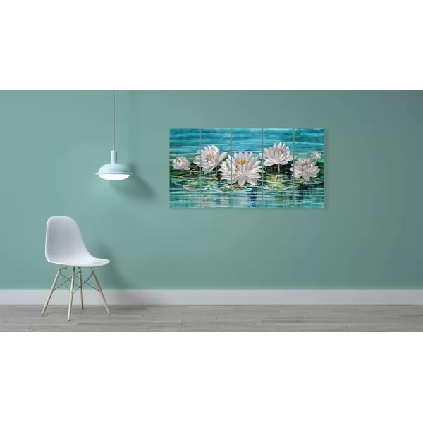 Yihui Arts Silver Metal Flower Wall Art, 5 Pieces Aluminum Artwork, Contemporary Botanical Sculpture for Living Room Bedroom Bathroom Decor