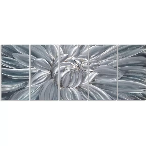 Yihui Arts Silver Metal Flower Wall Art, 5 Pieces Aluminum Artwork, Contemporary Botanical Sculpture for Living Room Bedroom Bathroom Decor