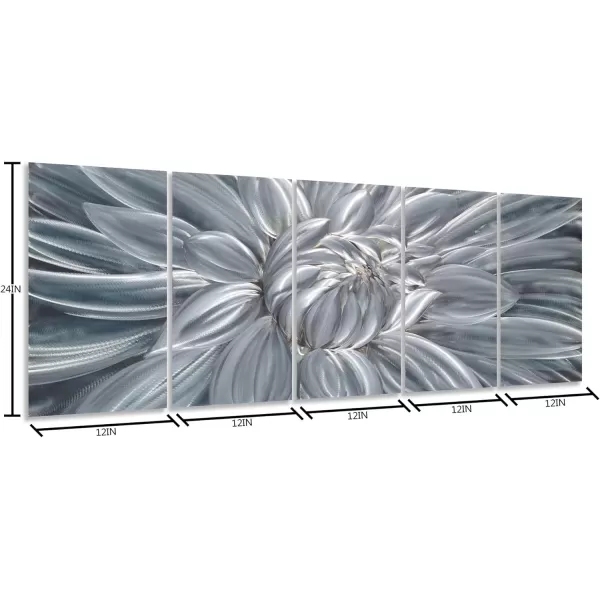 Yihui Arts Silver Metal Flower Wall Art, 5 Pieces Aluminum Artwork, Contemporary Botanical Sculpture for Living Room Bedroom Bathroom Decor