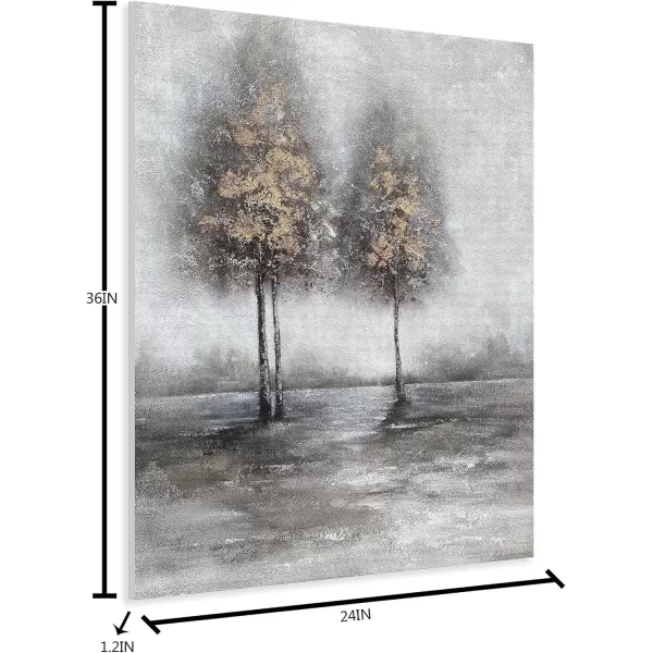 Yihui Arts Tree Couples Canvas Wall Art - Large Vertical Painting Picture with Gold Foil, Perfect for Family, Office, Bathroom or Nature Decor in Grey, White and Gold