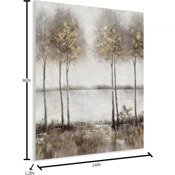 Yihui Arts Tree Couples Canvas Wall Art - Large Vertical Painting Picture with Gold Foil, Perfect for Family, Office, Bathroom or Nature Decor in Grey, White and Gold