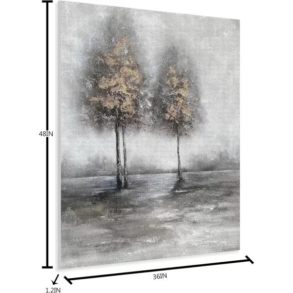 Yihui Arts Tree Couples Canvas Wall Art - Large Vertical Painting Picture with Gold Foil, Perfect for Family, Office, Bathroom or Nature Decor in Grey, White and Gold