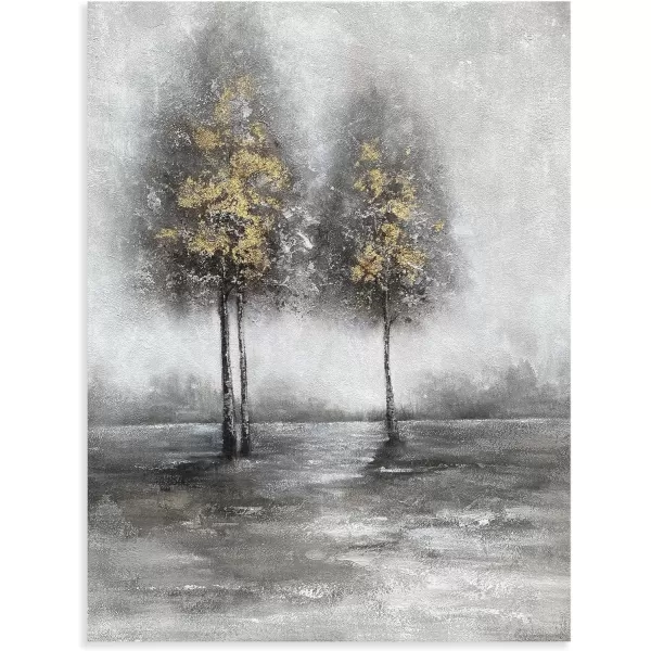 Yihui Arts Tree Couples Canvas Wall Art - Large Vertical Painting Picture with Gold Foil, Perfect for Family, Office, Bathroom or Nature Decor in Grey, White and Gold