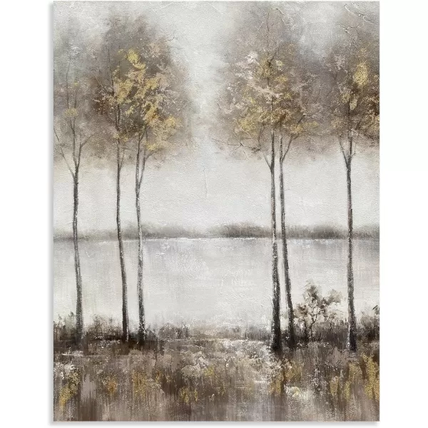 Yihui Arts Tree Couples Canvas Wall Art - Large Vertical Painting Picture with Gold Foil, Perfect for Family, Office, Bathroom or Nature Decor in Grey, White and Gold