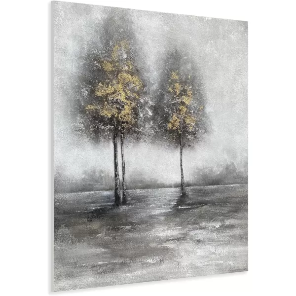 Yihui Arts Tree Couples Canvas Wall Art - Large Vertical Painting Picture with Gold Foil, Perfect for Family, Office, Bathroom or Nature Decor in Grey, White and Gold