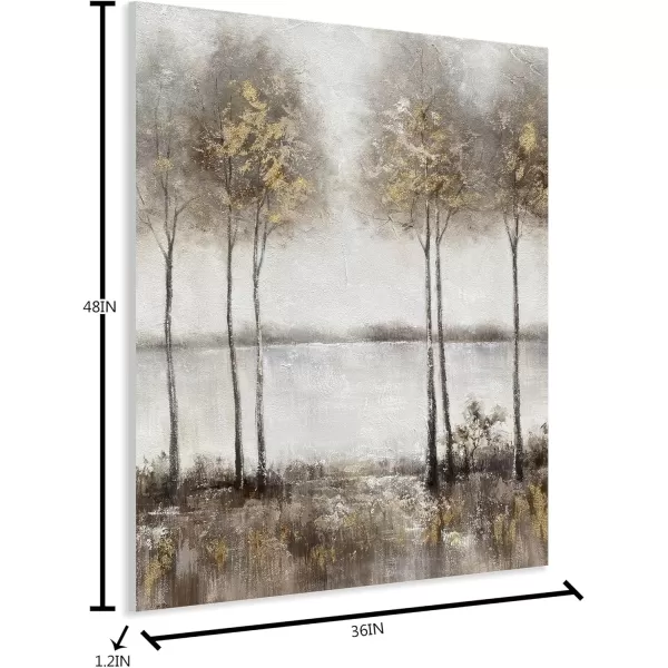 Yihui Arts Tree Couples Canvas Wall Art - Large Vertical Painting Picture with Gold Foil, Perfect for Family, Office, Bathroom or Nature Decor in Grey, White and Gold