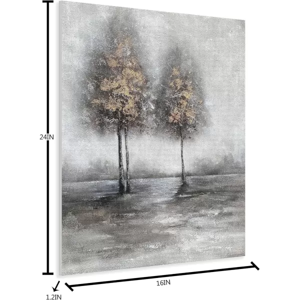 Yihui Arts Tree Couples Canvas Wall Art - Large Vertical Painting Picture with Gold Foil, Perfect for Family, Office, Bathroom or Nature Decor in Grey, White and Gold