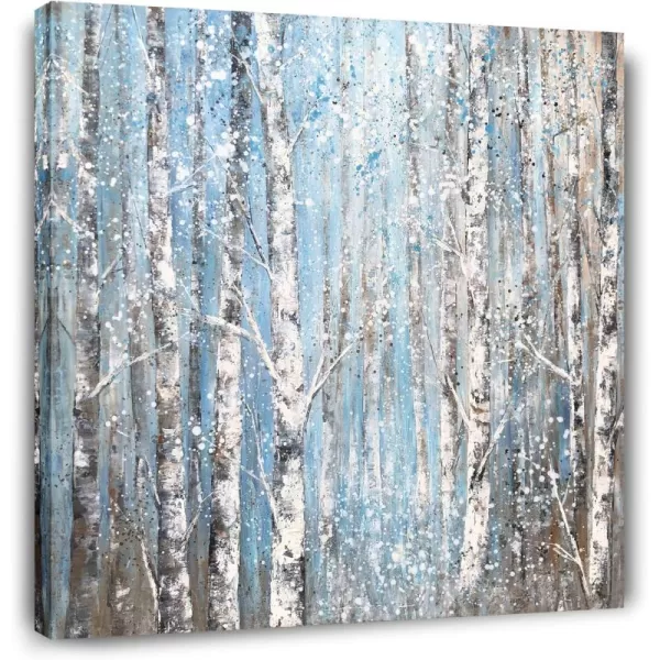 Yihui Arts Birch Tree Canvas Wall Art Hand Painted Modern Elegant Forest Pictures Blue Artwork for Living Room Bedroom Decoration 