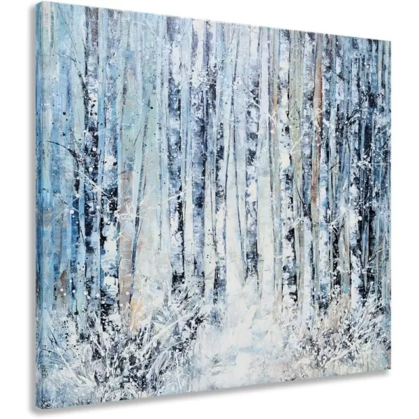 Yihui Arts Birch Tree Canvas Wall Art Hand Painted Modern Elegant Forest Pictures Blue Artwork for Living Room Bedroom Decoration 