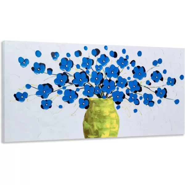 Yihui Arts Blue Flower Canvas Wall Art Painting Pictures Modern 3D Effect Artwork with Framed for Living Room Decor