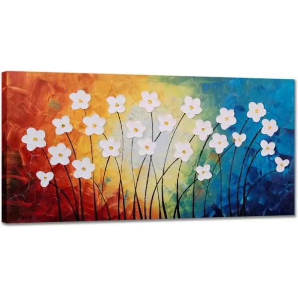 Yihui Arts Blue Flower Canvas Wall Art Painting Pictures Modern 3D Effect Artwork with Framed for Living Room Decor