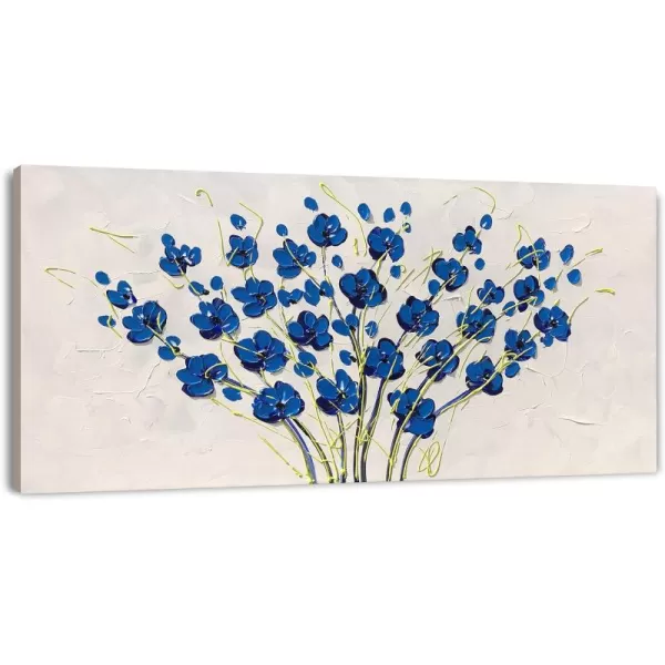 Yihui Arts Blue Flower Canvas Wall Art Painting Pictures Modern 3D Effect Artwork with Framed for Living Room Decor
