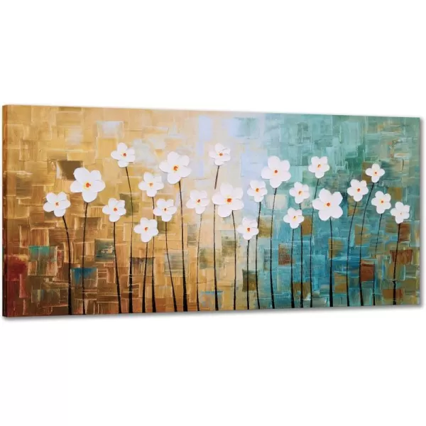 Yihui Arts Blue Flower Canvas Wall Art Painting Pictures Modern 3D Effect Artwork with Framed for Living Room Decor