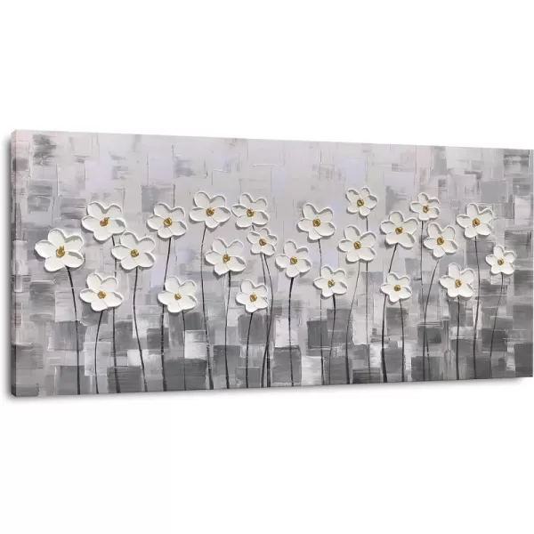 Yihui Arts Blue Flower Canvas Wall Art Painting Pictures Modern 3D Effect Artwork with Framed for Living Room Decor