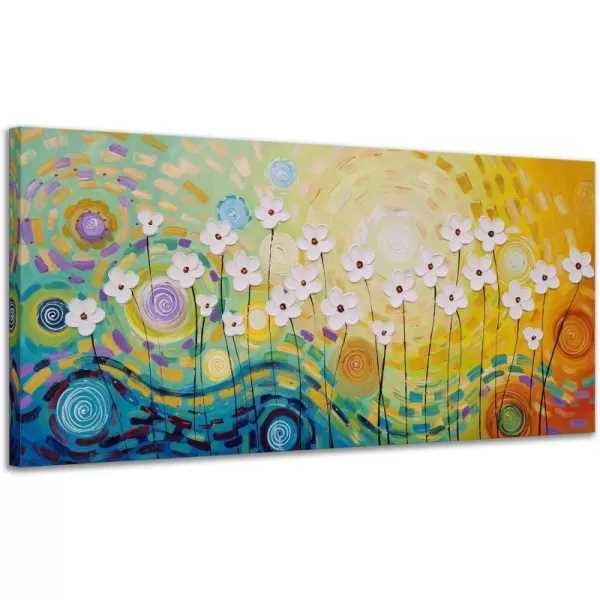 Yihui Arts Blue Flower Canvas Wall Art Painting Pictures Modern 3D Effect Artwork with Framed for Living Room Decor